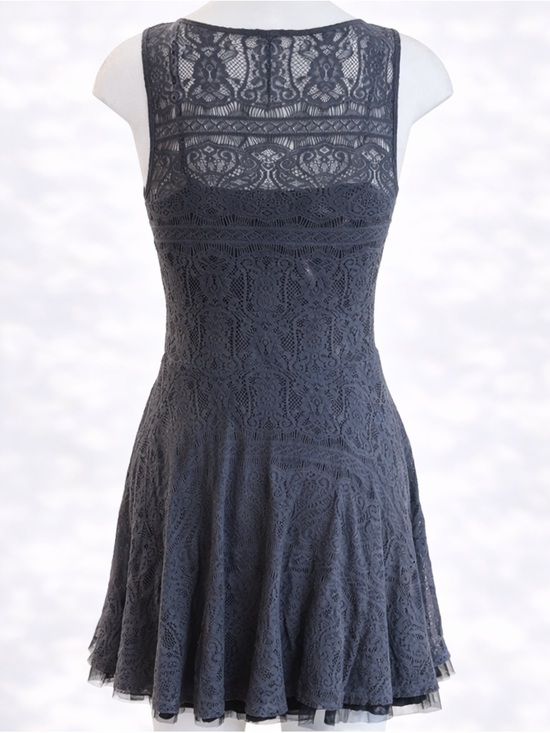 Free People Charcoal Blueish Gray Lace Fit & Flare Dress Size Small - Picture 7 of 8